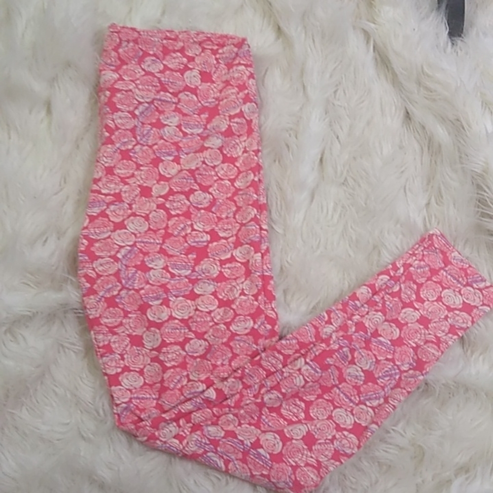 Lularoe Pink Rose Print Leggings TC (12-18) #449 - Picture 2 of 6